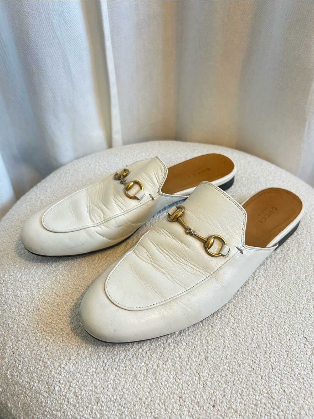 Gucci Princetown Horsebit Leather Mule Loafers Ivory EU 40 US 9.5